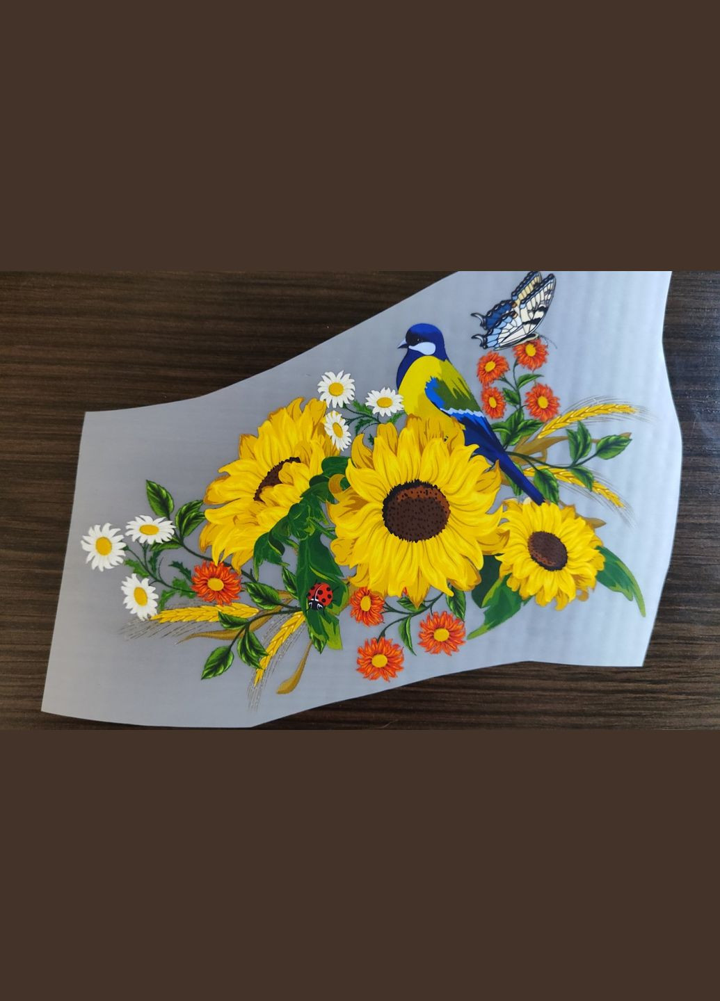 Термонаклейка на одяг "Соняхи з пташкою" Кураж (316094614)