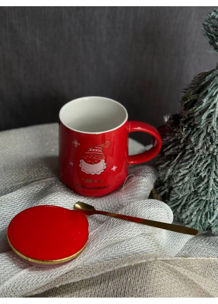 Новогодняя кружка 102-1084-1 керамическая с крышкой и ложкой Золотой год 370 мл Olens (365605224)