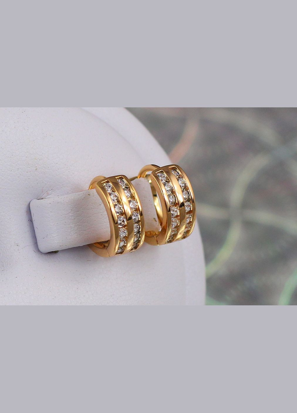 Сережки кільця Хuping Jewelry дві смуги ззаду візерунок 1.2 см золотисті Xuping Jewelry (316434048)