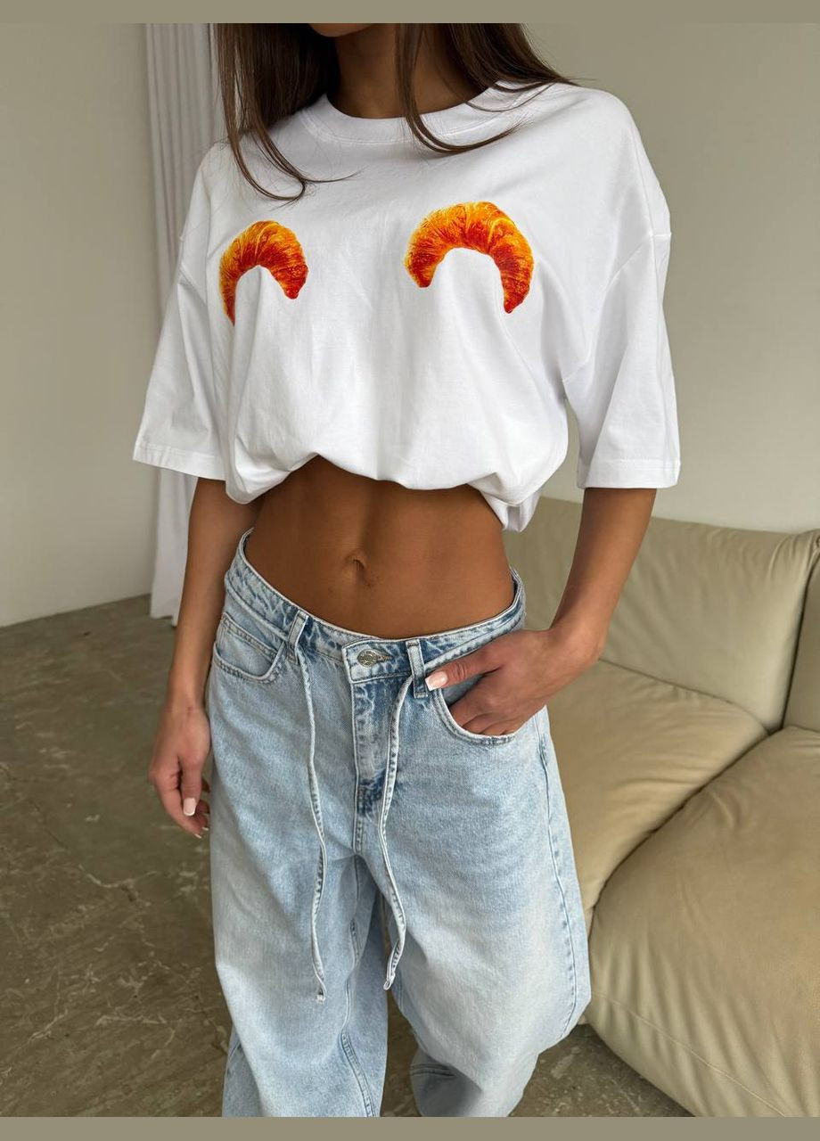 Стильна оверсайз футболка з круасанчиками Adelante - (322114127)