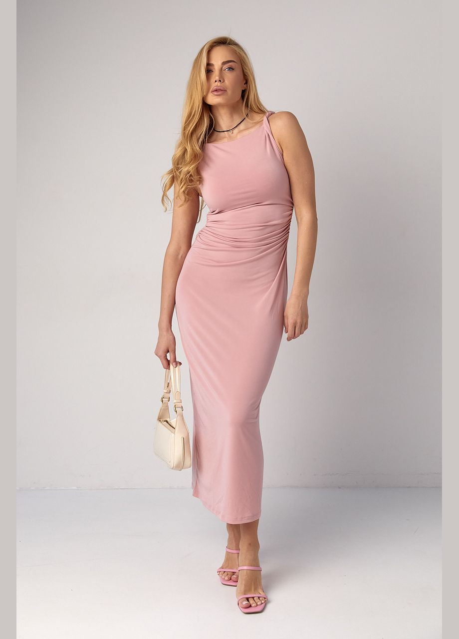 Рожева ділова силуетна сукня міді без рукавів з драпіруванням - бежевий Lurex