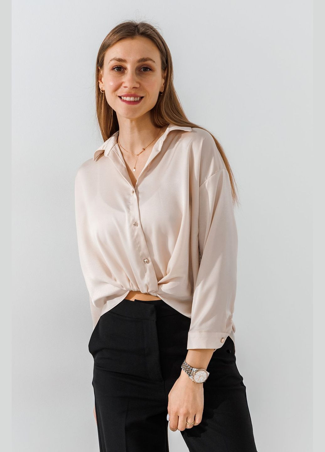 Бежева блуза однотонна жіноча 9526 shop (2000989691204) Esay