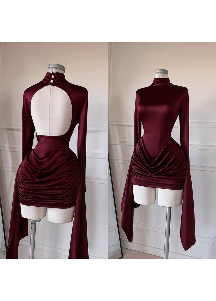 Бордовое повседневный, коктейльное, вечернее, кэжуал женское платье с открытой спиной FINO Mode однотонное