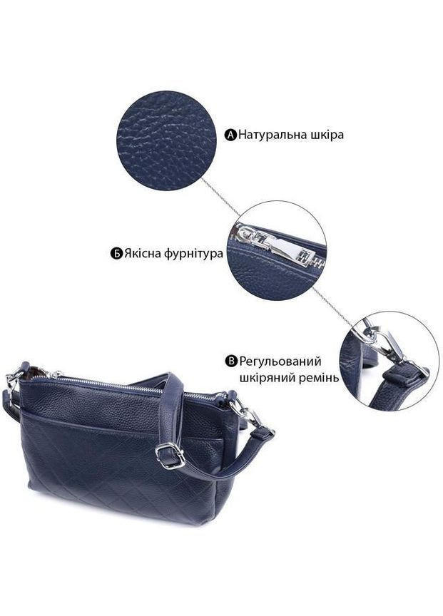 Сумка кросс-боди через плечо женская из натуральной кожи маленькая Синий 37659 Vintage (361970391)