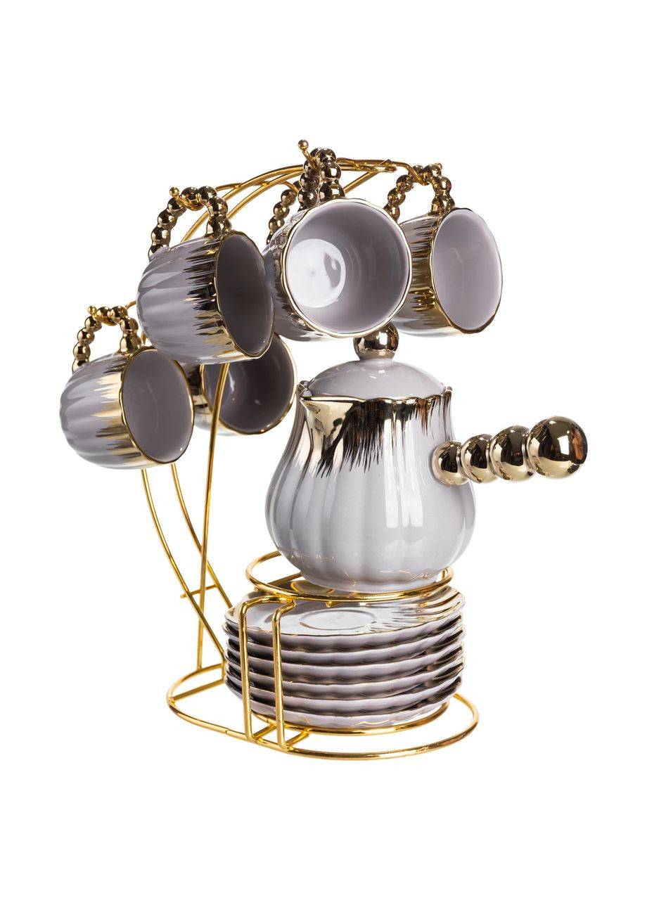 Кофейный сервиз на подставке с кофейником 450 (мл) 6 чашек по 90 (мл) подарочный набор чашек на подставке с золотом FM-JJ-4 Yiwu (370801525)