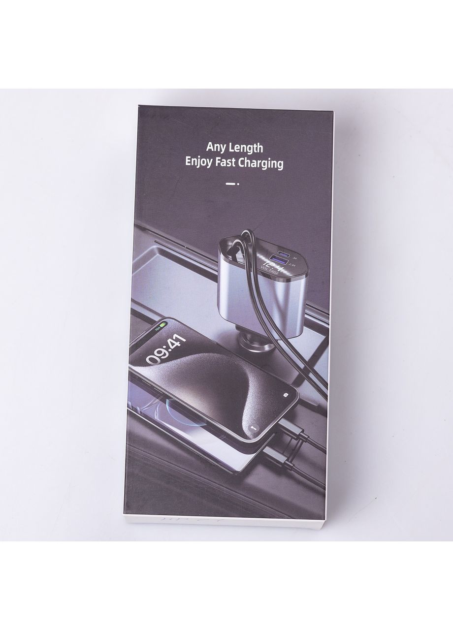 Автомобильное зарядное устройство с выдвижными кабелями и портами USB-A/USB-C HP-C1 No Brand (369473000)