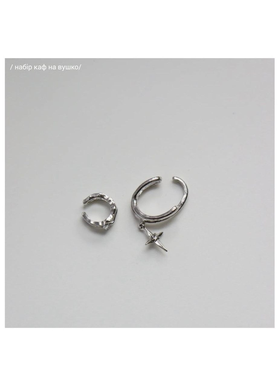 Каффы без прокола комплект двух мини клипсы с подвеской звезды эльфийские с кристаллом серебристые обманки азиатский стиль кпоп No Brand (364134953)