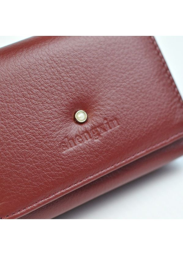 Бордовый женский кожаный маленький практичный кошелек портмоне на кнопке No Brand (360989540)