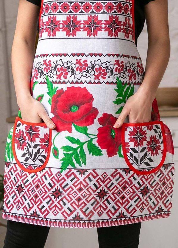 Набір фартух перчатка прихватка для кухні 55х73 Білий з червоним орнаментом (П4К-fartuh0017) No Brand (356515915)