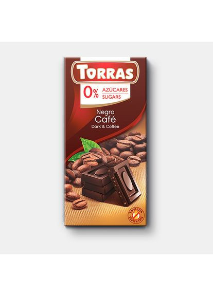 Чорний шоколад Zero із зернами кави 75 г без цукру та глютену Torras (369127197)