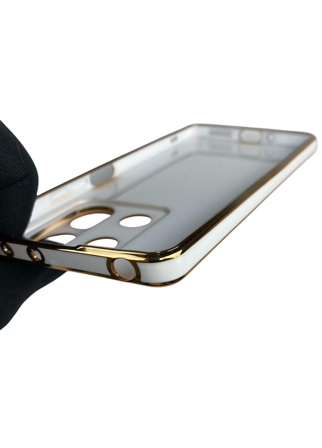 Чехол для POCO X6 с кольцом-подставкой с золотой окантовкой на поко х6 белый gs1 Xiaomi (366231570)