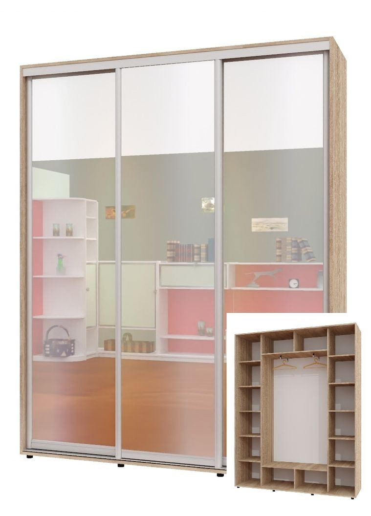 Шафа-купе тридверна 200*45*220 см Дуб Сонома 3 двері Дзеркало ШК-05 Алекса (356773103)