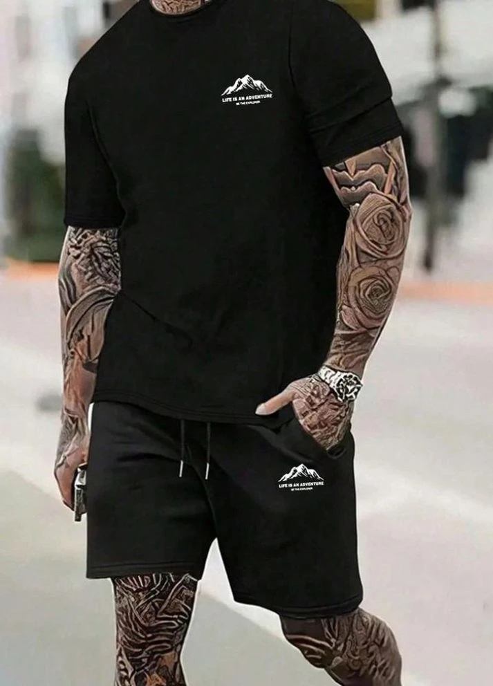 Чорний комплект футболка та шорти ДТФ No Brand (297641512)