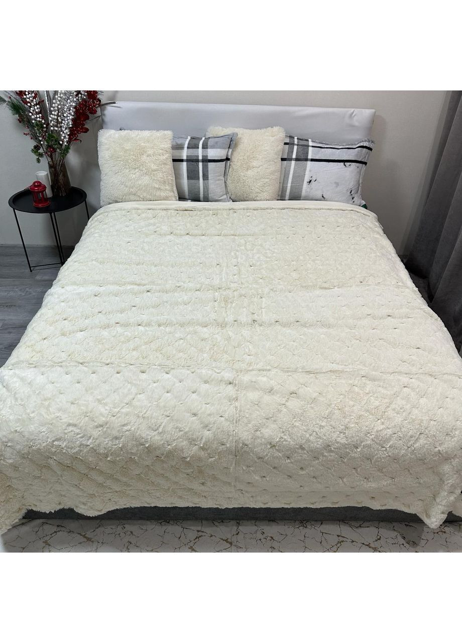 Стильне покривало молочного кольору "Luxury Fur" з 3D-Ворсом, Євро 200х230 см– миттєвий затишок та стиль! No Brand (368565102)