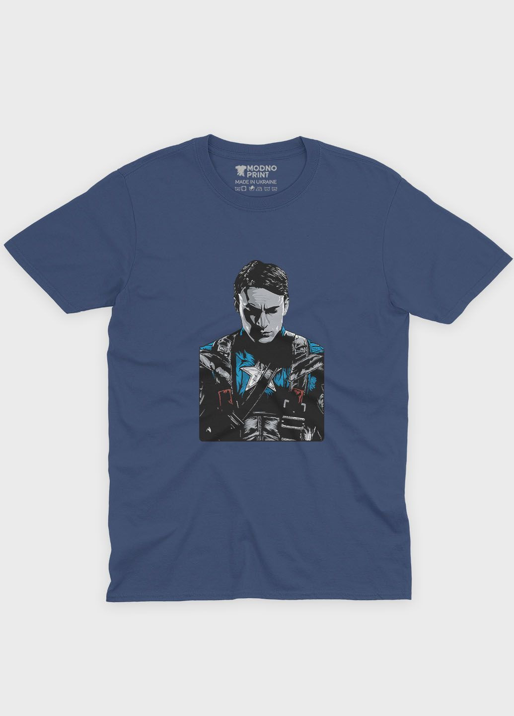 Темно-синя демісезонна футболка для хлопчика з принтом супергероя - капітан америка (ts001-1-nav-006-022-010-b) Modno