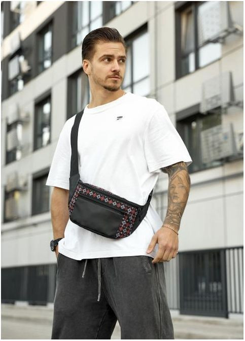 Сумка на пояс чоловіча з екошкіри бананка через плече для телефону та для документів дорожня велика Чорний 40650 Sambag (361660259)