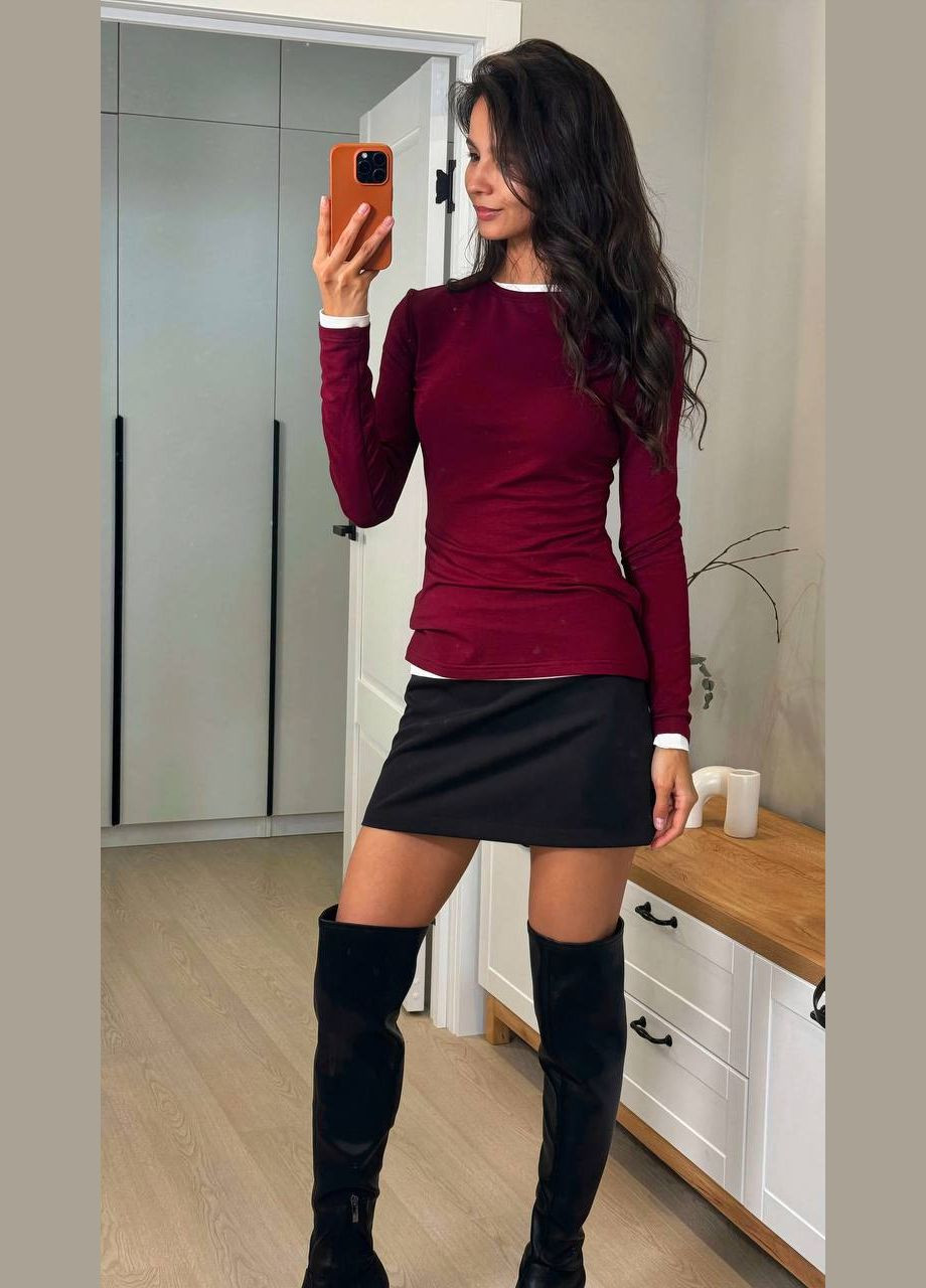 Однотонны базовый лонгслив в цвете: бургунди, повседневный лонг из микро-дайвинга No Brand (311463135)