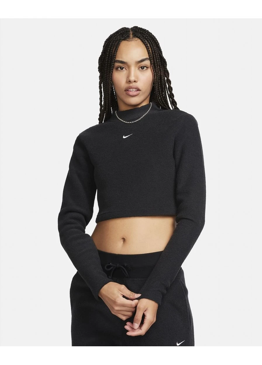 Топ Sportswear Phoenix Plush Slim Mock-Neck Long-Sleeve Cropped Cozy Fleece Top Black FN3619-010 Nike (398074383)