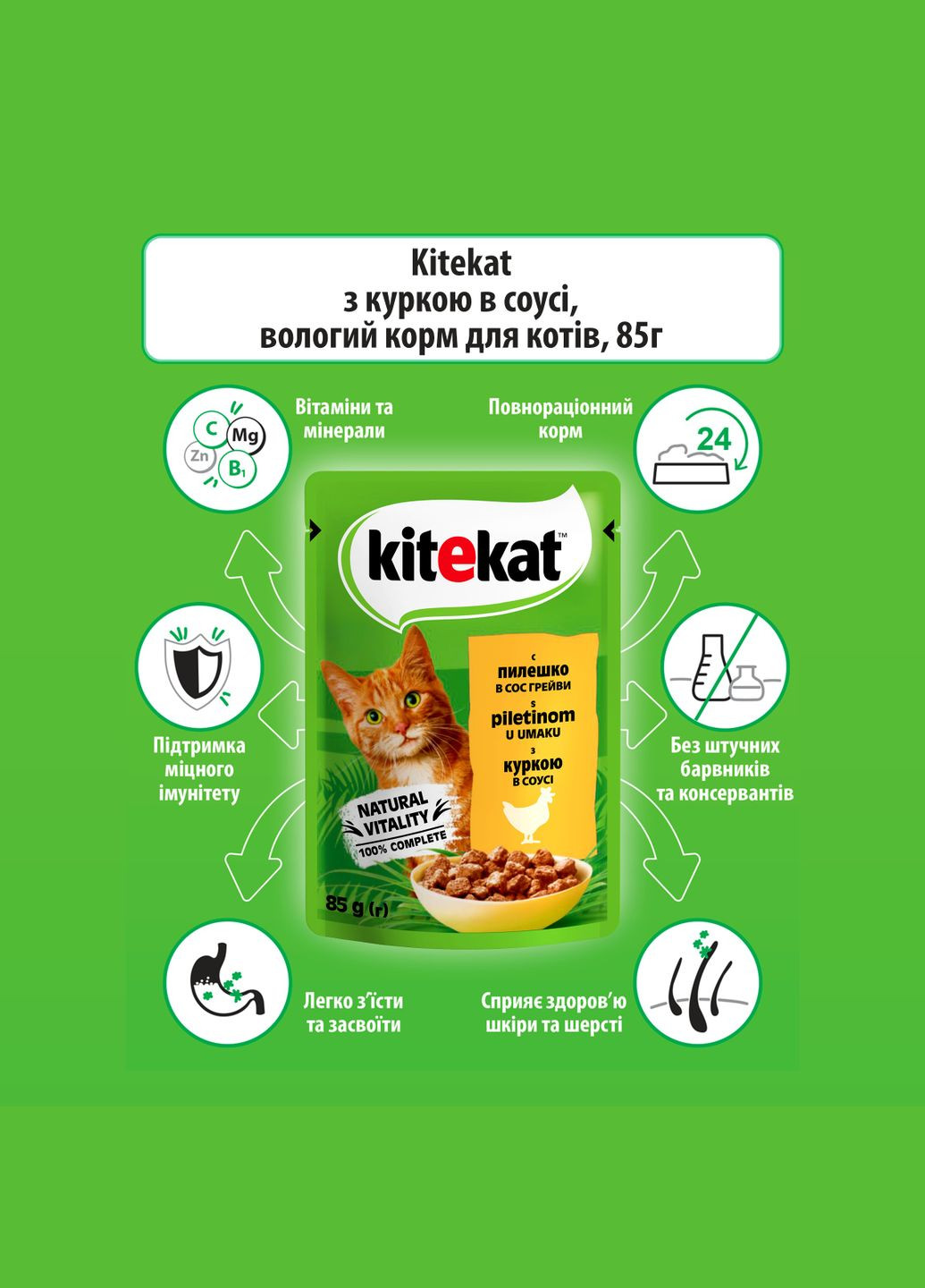 Вологий корм для котів КІТЕКАТ з Куркою в соусі, 85 г Kitekat . (303701217)