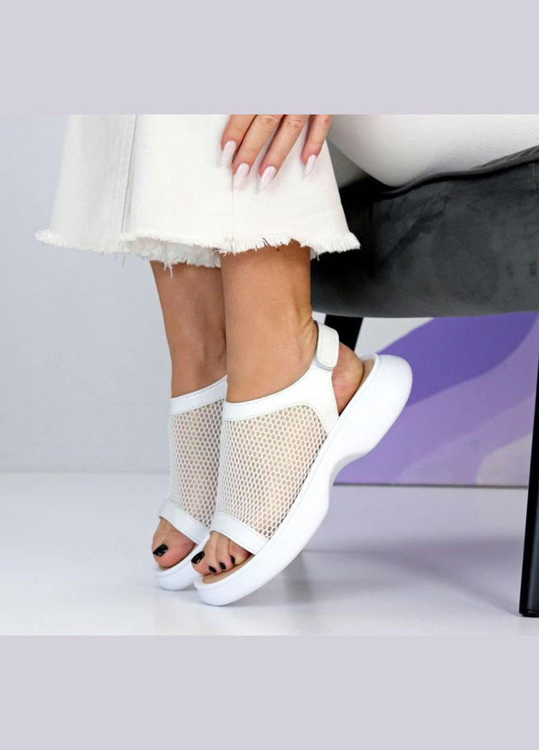 Жіночі білі шкіряні босоніжки з сіткою та застібкою на липучці — зручні літні Ailinda Босоніжки (342122490)
