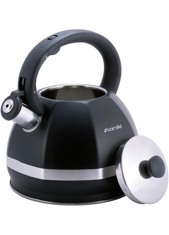 Чайник Marshmallow 3л из нержавеющей стали со свистком, черный Kamille (329897164)