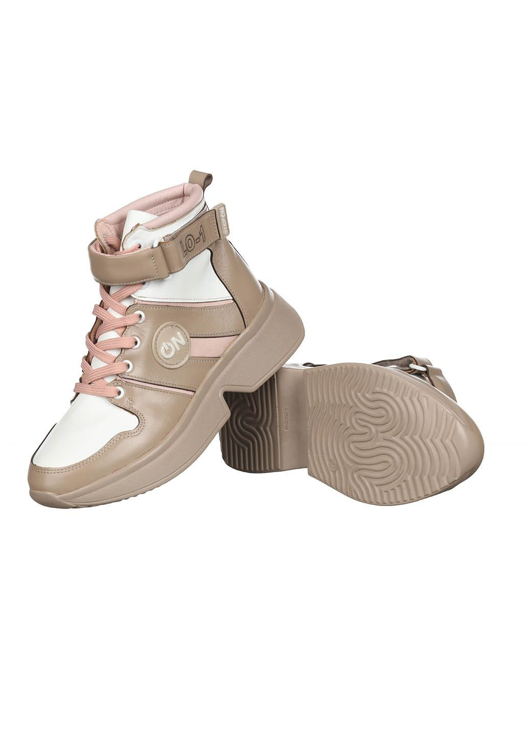 Женские кроссовки из кожи 01LO No Brand бежевые зима (308346034)