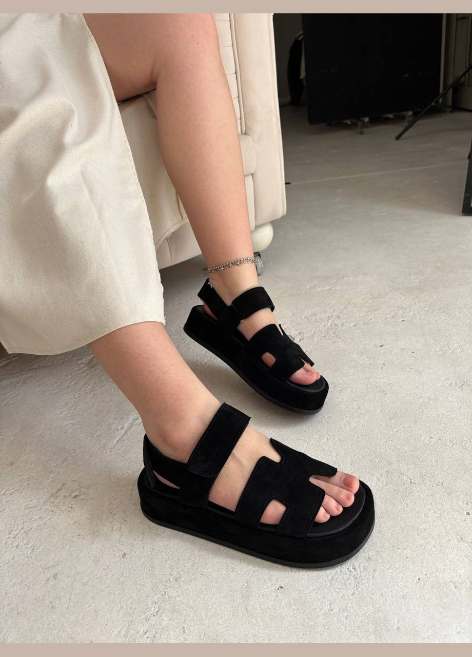 Босоніжки з натуральної замші на платформі 4 см No Brand (338043372)