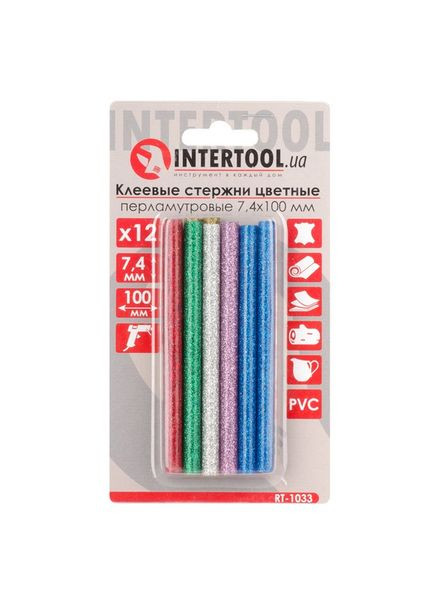 Комплект цветных перламутровых клеевых стержней 7,4 мм*100 мм, 12 шт (RT-1033) Intertool (302664168)