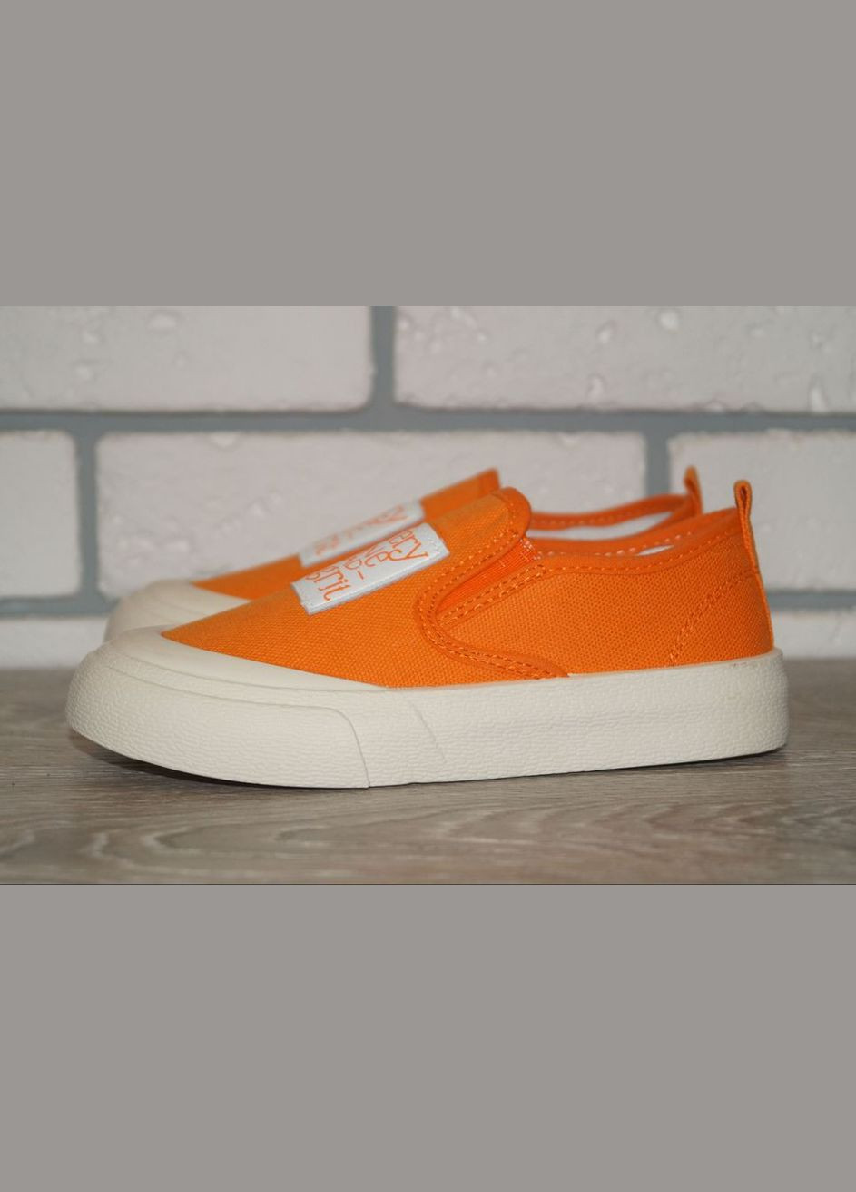 Оранжевые слипоны для девочки оранжевые Paliament с аппликацией, с логотипом, с белой подошвой