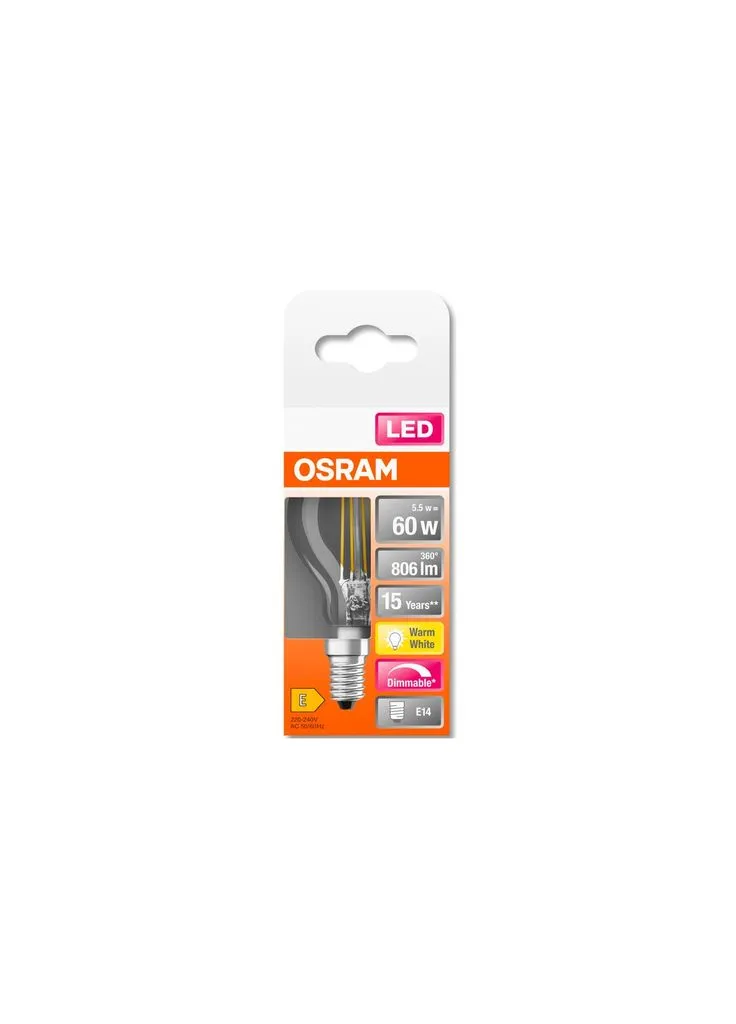 Лампочка LED CL P60 DIM 6,5W/827 230V FIL E14 10x1 (4058075447875) Osram (391121486)