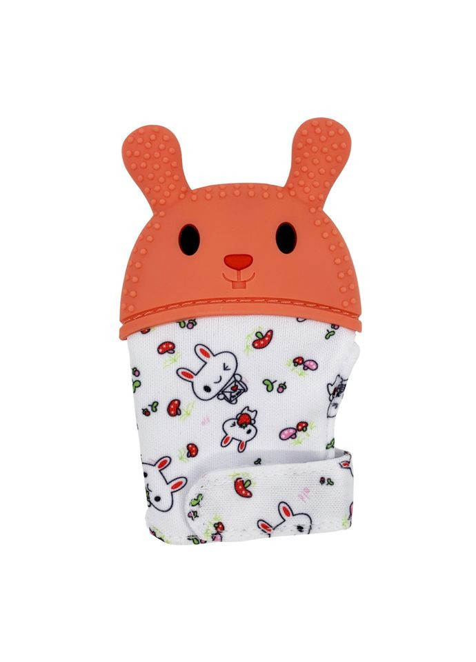 Прорізувач-рукавичка Зайчик помаранчевий для дітей від 3 місяців силіконова іграшка для прорізування зубів Megazayka (368757087)