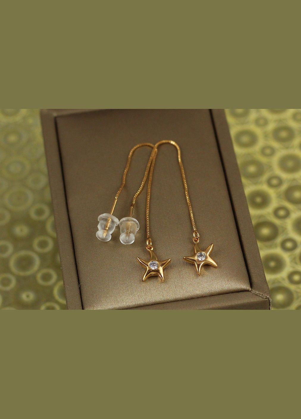 Сережки протяжки морська зірка з камінчиком 8 см золотисті Xuping Jewelry (316433053)