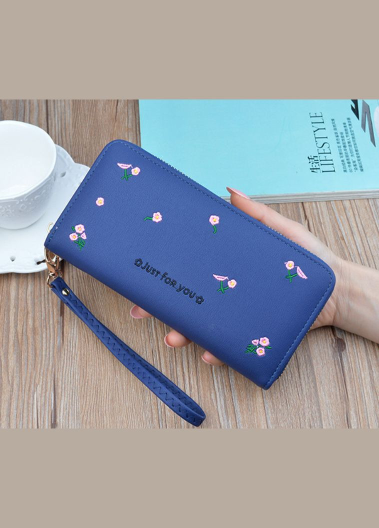 Клатч жіночий гаманець на блискавці з вишивкою квітами синій OEM (322068577)
