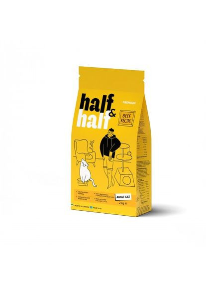 Сухий корм Half&Half для дорослих котів, з яловичиною, 2 кг (*) No Brand (323219831)