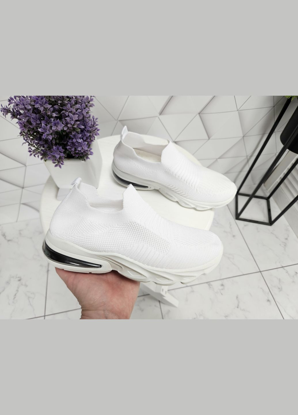 Белые летние кроссовки легкие текстильные белые с компенсатором (24,5 см) sp-2893 No Brand