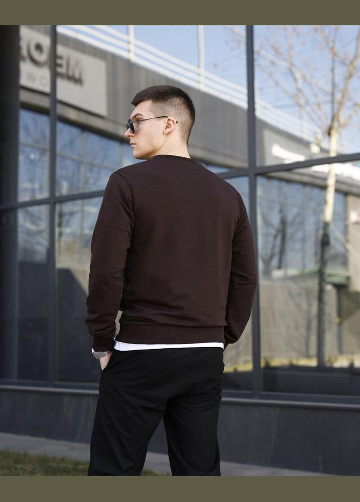 Коричневый базовый мужской свитшот однотонный коричневый однотонный без декора (346085230)