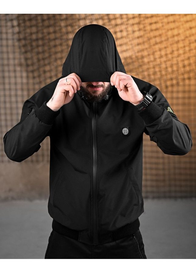 Чорна демісезонна чоловіча легка куртка stone island вологозахищена чорна No Brand