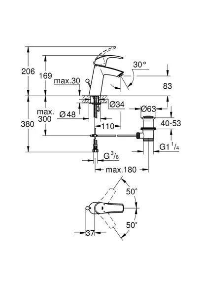 Змішувач для умивальника EUROSMART, врізний Grohe (401875182)