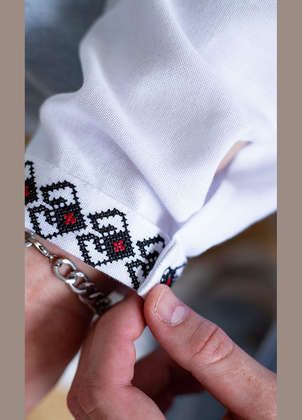 Белая мужская вышиванка vishivano4ka 3046-3 узор геометрический прямой домотканное полотно (348059348)