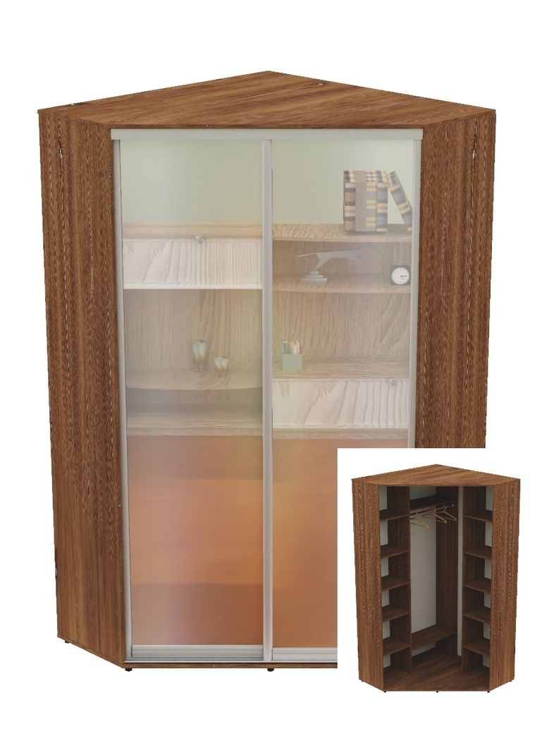 Шкаф-купе двухдверный угловой 110*110*250 Дуб винтаж 2 двери Зеркало Угол-1 Алекса (360431845)