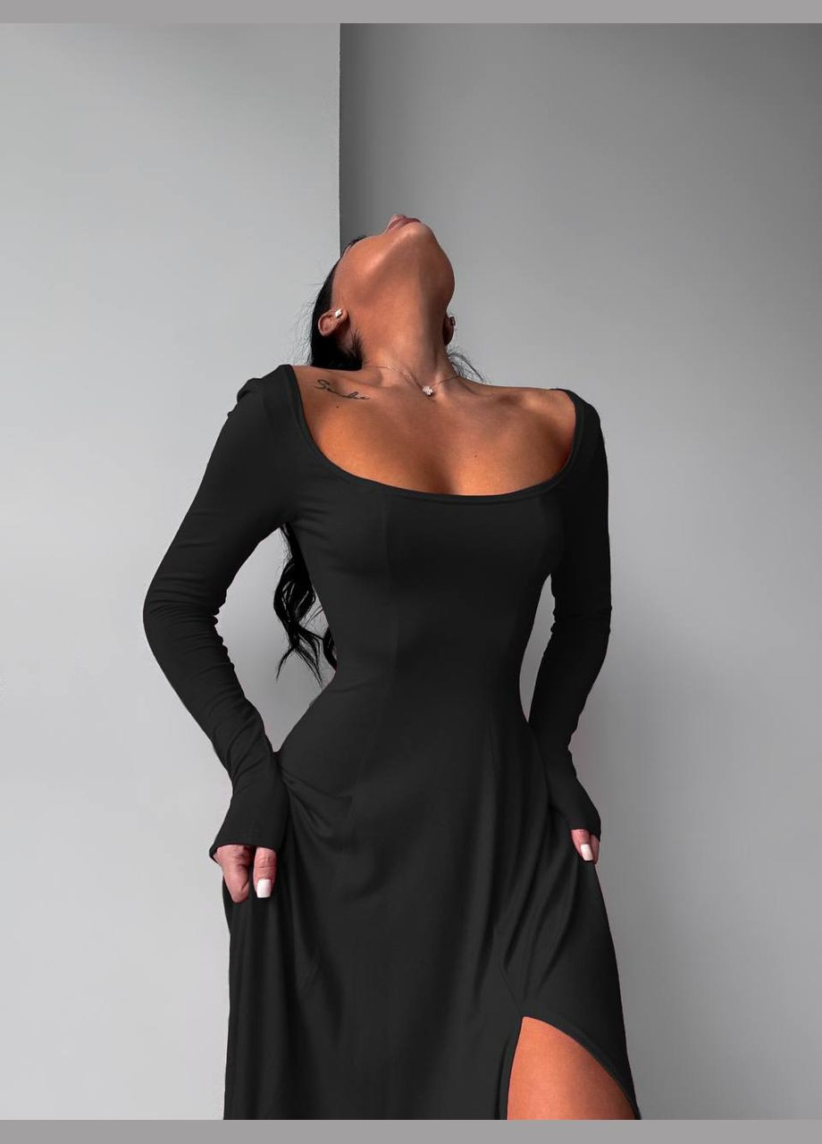 Черное коктейльное, вечернее платье клеш длины меди клеш No Brand однотонное