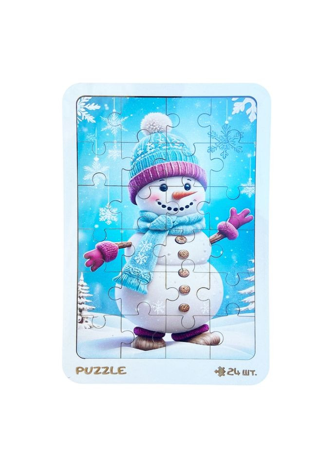 Новорічний пазл-вкладиш "Сніговик у рукавичках" 3240-19-002, 16х22 см Vladico (371401876)