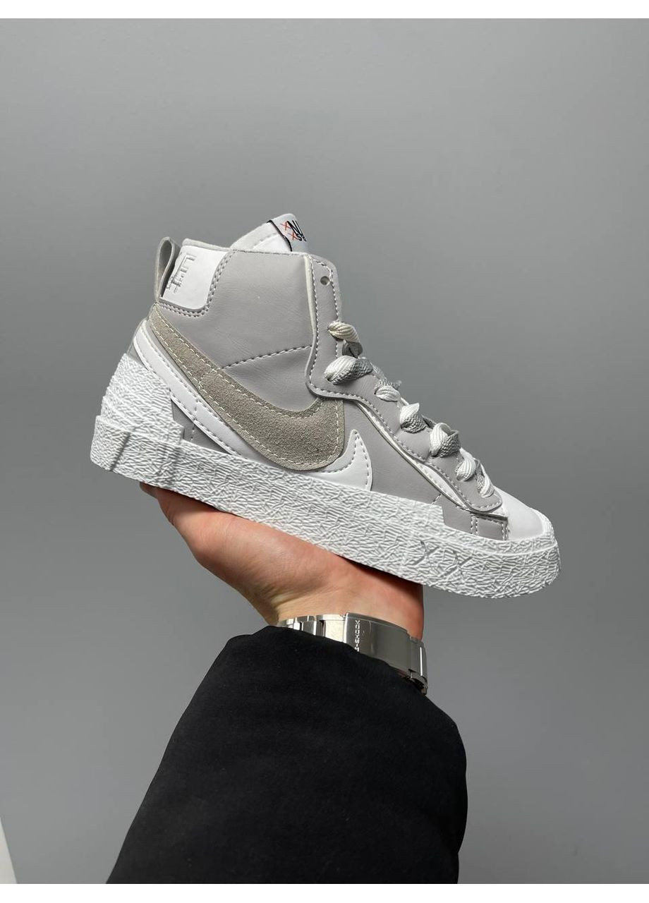 КРОСІВКИ ЖІНОЧІ NIKE BLAZER MID X SACAI GREY WHITE V2 НАЙК БЛЕЙЗЕР No Brand сірі демісезони (368859541)