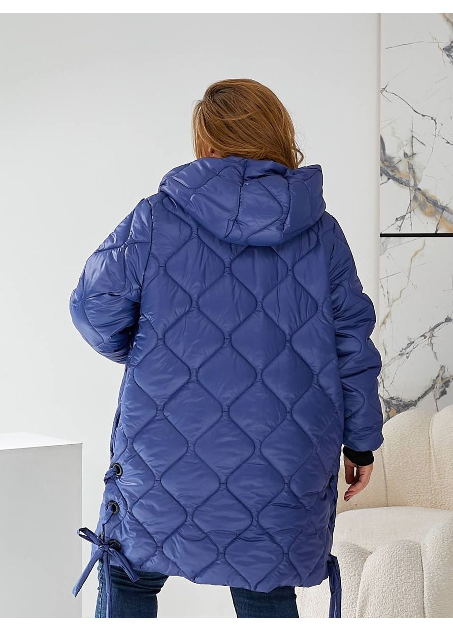Синя зимня жіноча зимова куртка батал подовжена синя стьобана з капюшоном великі розміри куртка-пальто Bonita Куртка