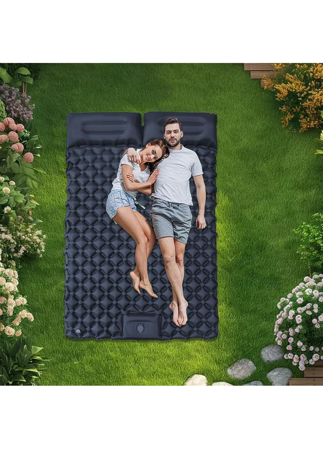 Надувний двомісний матрац каремат Easy Camping 190х120х5см килимок для кемпінгу і туризму (EC-7871) Black No Brand (380312693)