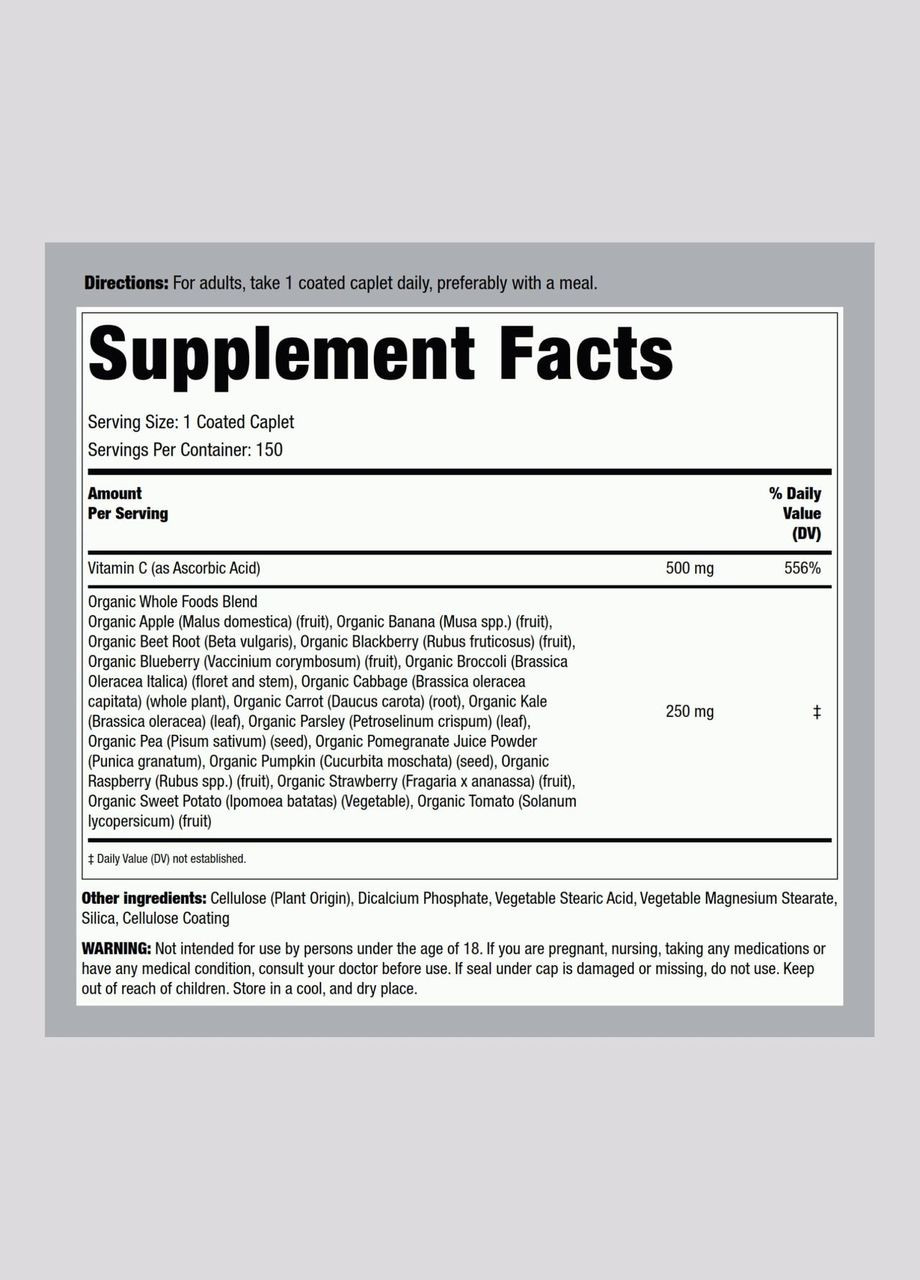 Витамины с суперпродуктами и витамином C Whole Foods + Vitamin C 150 капс. Piping Rock (346513830)
