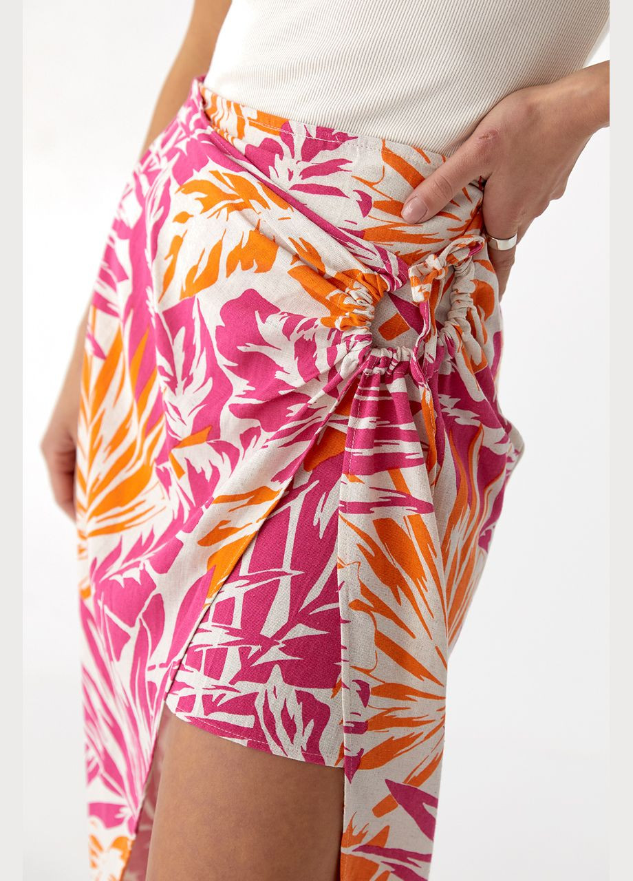 Розовая пляжный с абстрактным узором летняя юбка миди с кулиской Liton