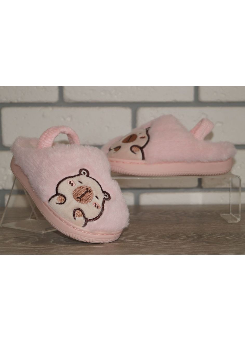 Светло-розовые детские комнатные / домашние тапочки с резинкой светло-розовые Jomix с аппликацией, с логотипом, с вышивкой