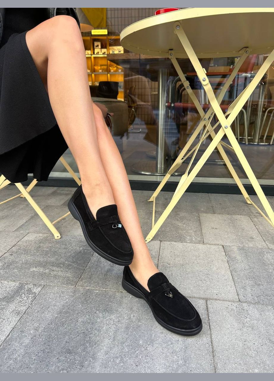 No Brand Жіночі стильні лофери натуральний замш колір чорний пісок чорний з, — (302450717)