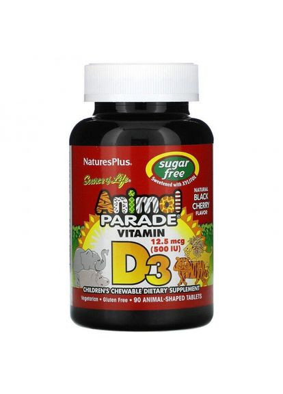 Вітамін Д3, Vitamin D 3,, Animal Parade, 500 МО, 90 жувальних цукерок (NAP-29923) Nature's Plus (266799321)